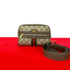 Gucci GG Supreme Ophidia Waist Pouch Leather Body Bag Shoulder Brown F2029