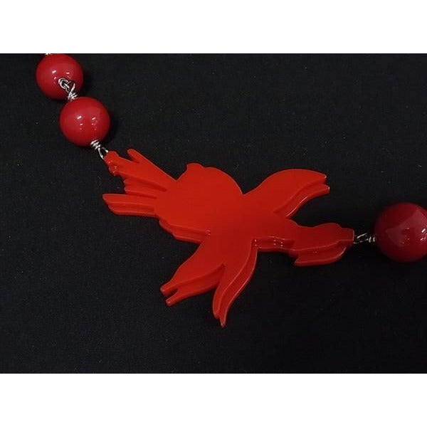 Prada Necklace Red Silver Plex Crystal Bird Tri Flower Hana — view 4