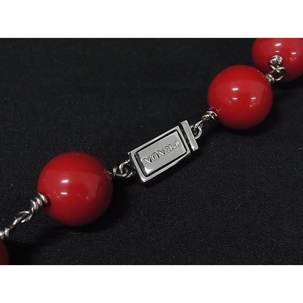 Prada Necklace Red Silver Plex Crystal Bird Tri Flower Hana — view 5