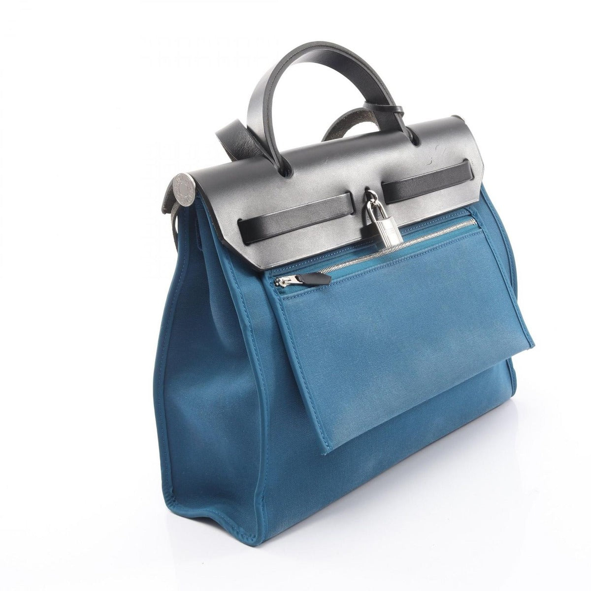 Hermes Handbag Herbag Her Bag Zip PM Blue de Garis Black Canvas Leather — view 2