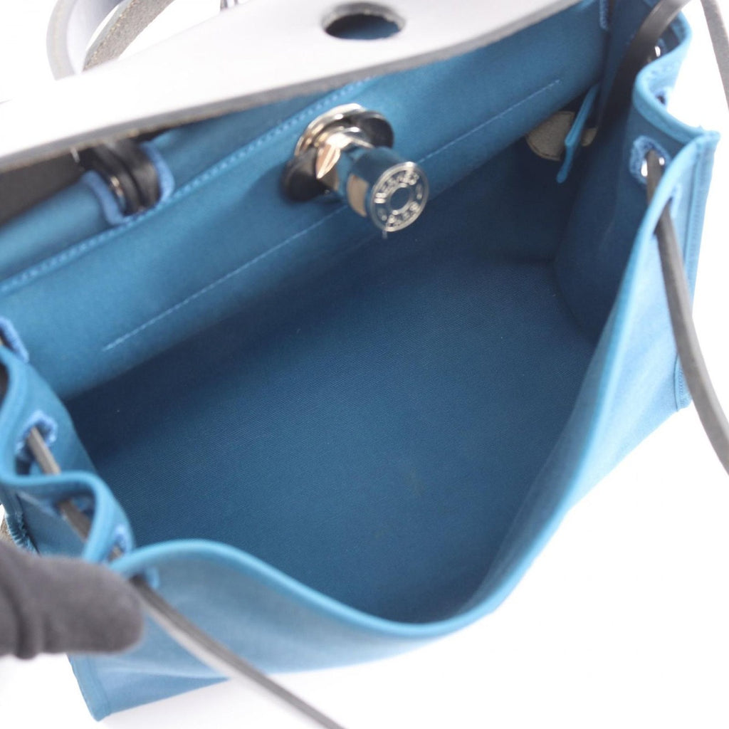 Hermes Handbag Herbag Her Bag Zip PM Blue de Garis Black Canvas Leather — view 3