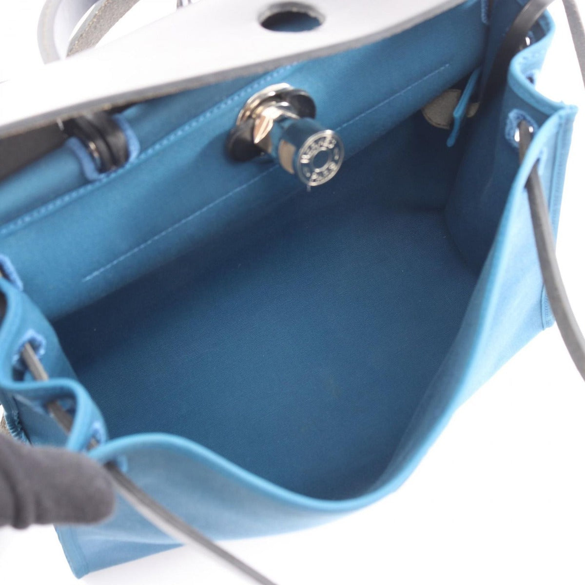 Hermes Handbag Herbag Her Bag Zip PM Blue de Garis Black Canvas Leather — view 3