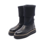 Chanel Boots CC Logo BK Fabric Leather