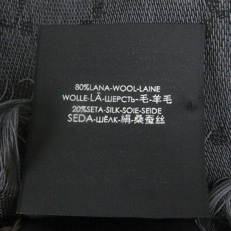 Gucci Wool Silk GG Logo Diamante Checked Fringe Stole Scarf Shawl Gray — view 9
