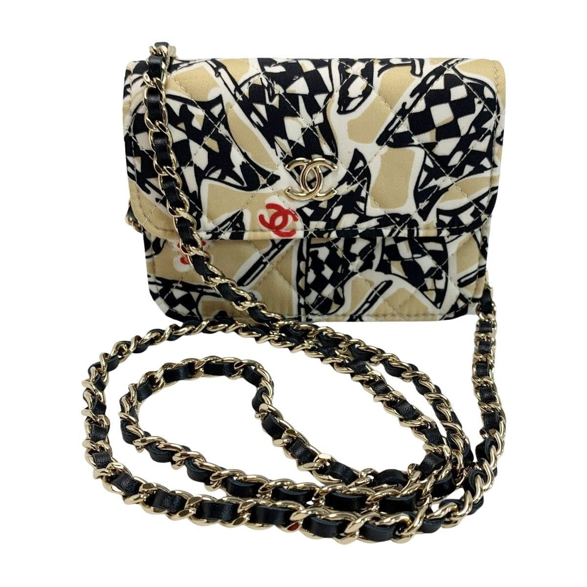 Chanel Accessory Pouch Black Gold Checkered Flag