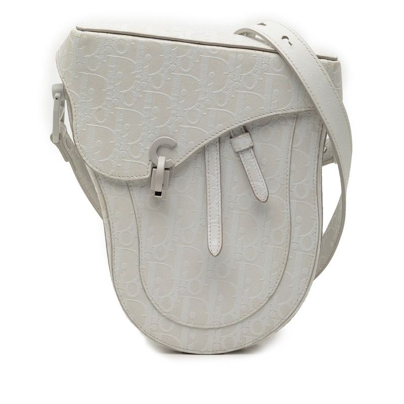 Dior Oblique Saddle Bag Crossbody White Leather