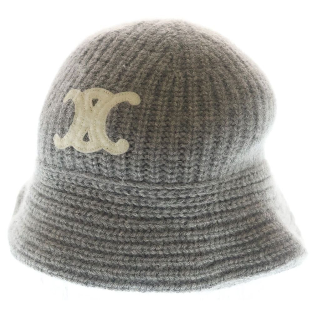 Celine Triomphe Cloche Beanie Crochet Hat Cashmere Gray