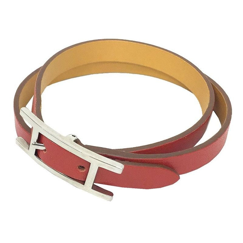 Hermes Leather Bracelet Beapi Double Tour Rouge Orange Mustard Aq8072 — view 2