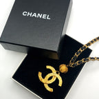 Chanel CC Logo Ball Chain Leather Necklace Gold — view 2