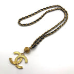Chanel CC Logo Ball Chain Leather Necklace Gold — view 3