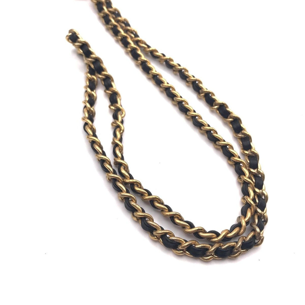 Chanel CC Logo Ball Chain Leather Necklace Gold — view 7