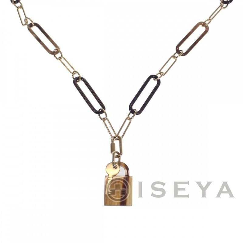 Hermes Amulet Padlock GM Necklace Buffalo Horn Brown Gold Iseya — view 2
