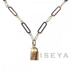Hermes Amulet Padlock GM Necklace Buffalo Horn Brown Gold Iseya