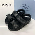 Prada Logo Padded Nappa Leather Velcro Sandals Black
