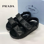 Prada Logo Padded Nappa Leather Velcro Sandals Black