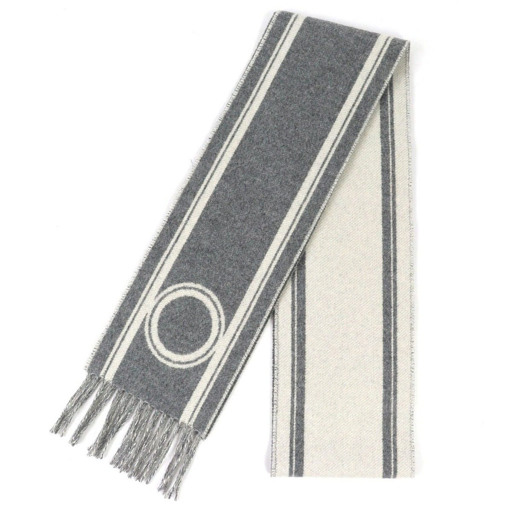 Hermes Band de Repo Cashmere Gray Flannel Yvoir Bicolor Fringe Long Scarf