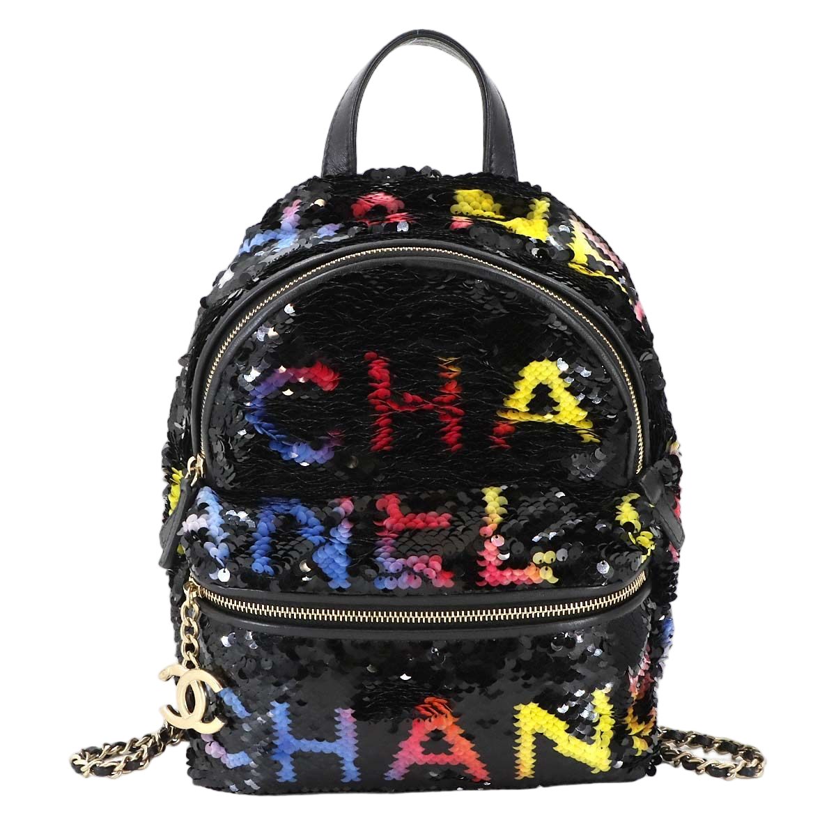 Chanel Chain Backpack Sequin Lambskin Black