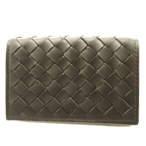 Bottega Veneta Intrecciato Compact Wallet Leather Black Gray Trifold