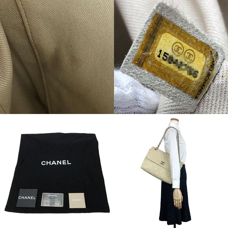 Chanel Shoulder Bag Quilted Large Calf Beige Ivory Silver Hardware Chain 15 th — view 9