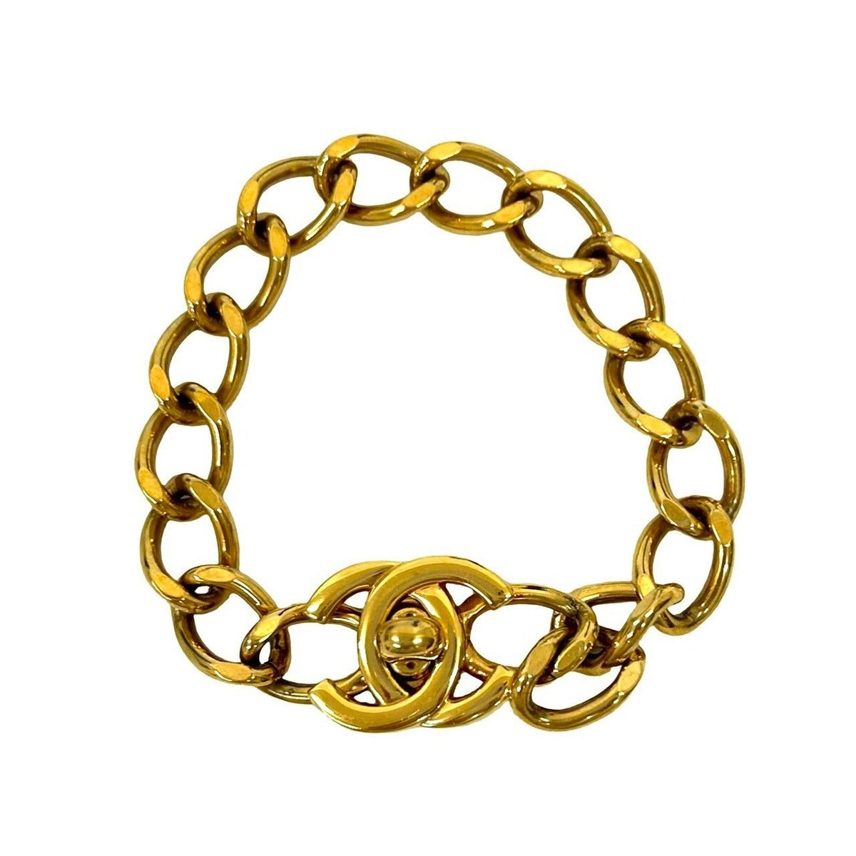 Chanel with Comment Vintage CC Logo Turnlock Motif Chain Bracelet Gold — view 4