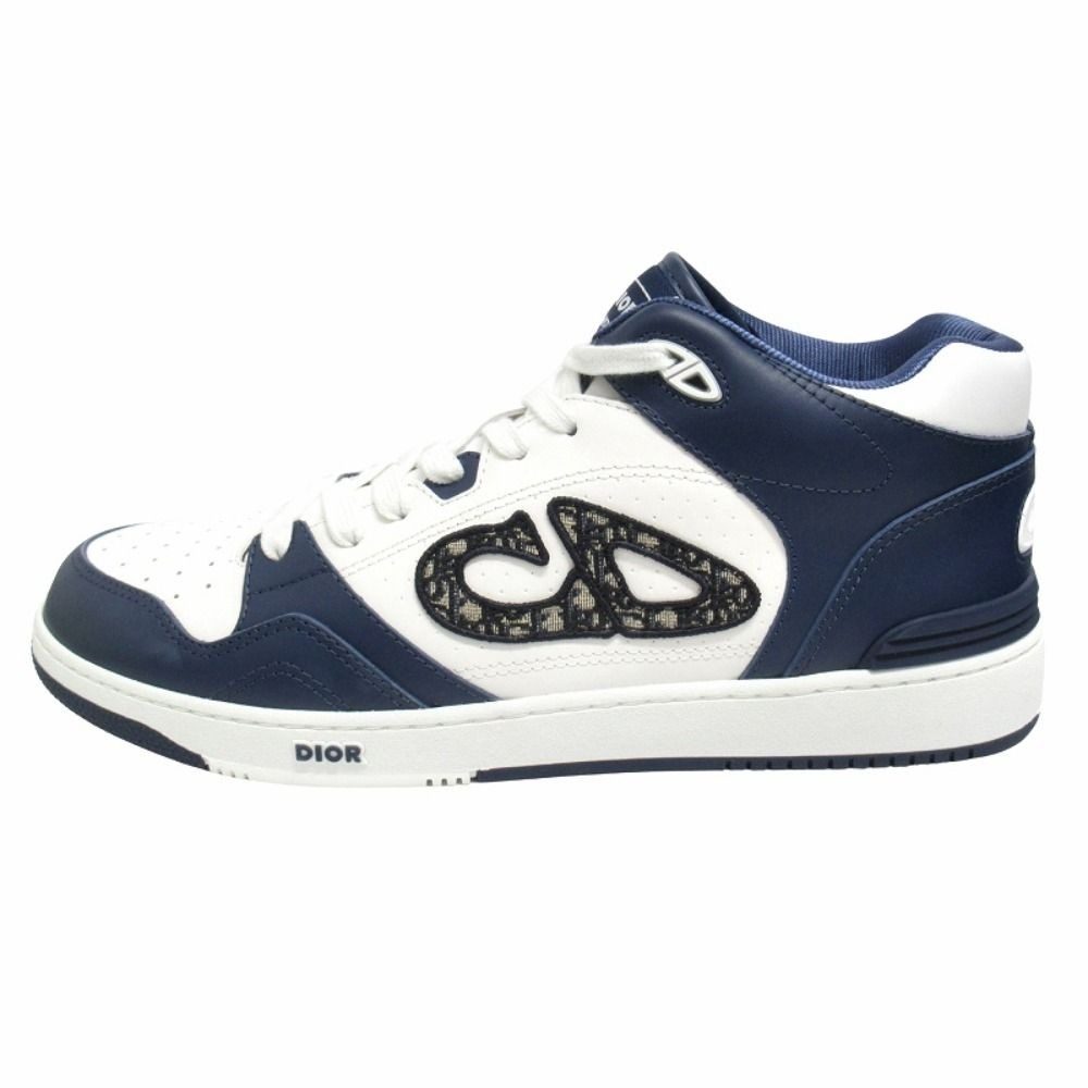 Dior Dribble Mid Top Leather Sneakers CD Logo Blue Jacquard Trotter Shoes