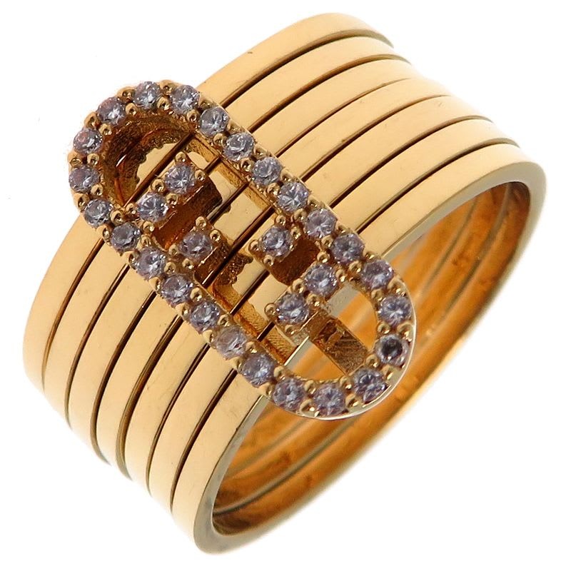Fendi Intrecciato Stud Diamond Gold Ring — view 2