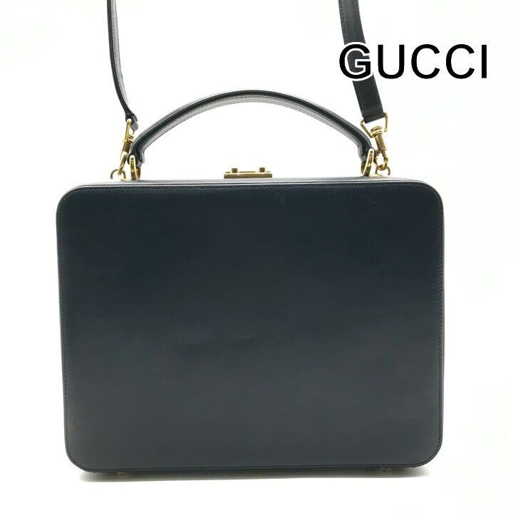 Gucci Vintage Leather 2-Way Hand Shoulder Vanity Navy Purse
