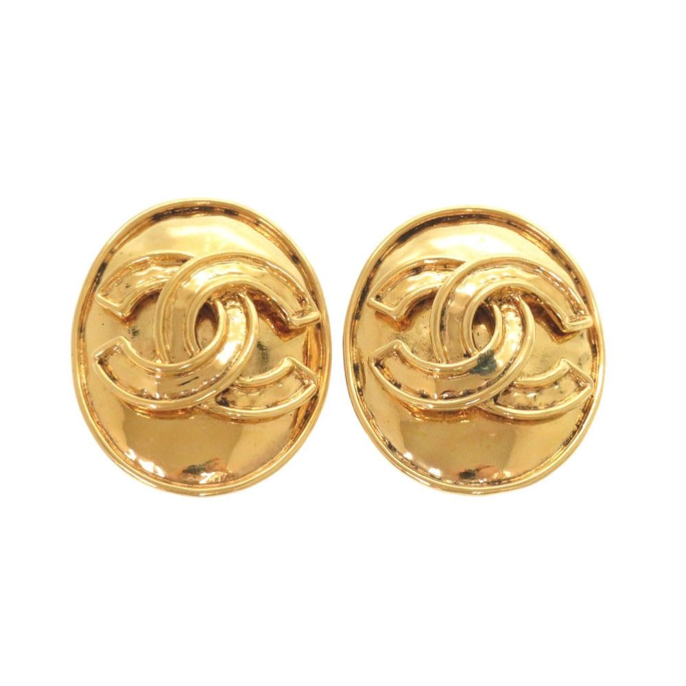 Chanel Vintage CC Logo Metal Gold Earrings