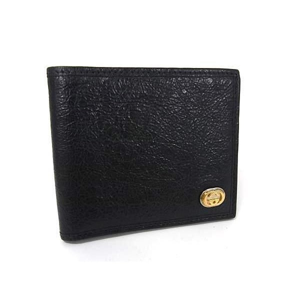 Gucci Wallet Interlocking G Black Leather Wrinkle Processing