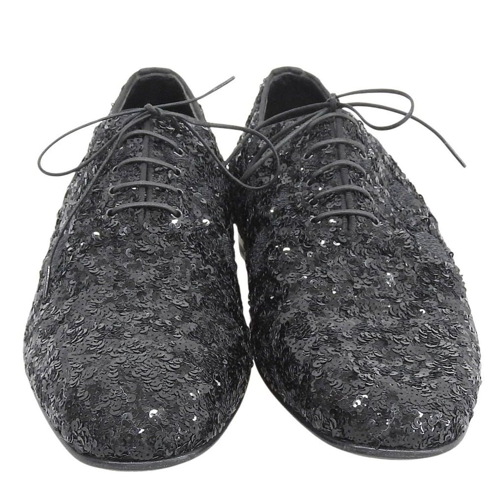 Louis Vuitton Sequin Monogram Whole Cut Dress Shoes Black 8 — view 3