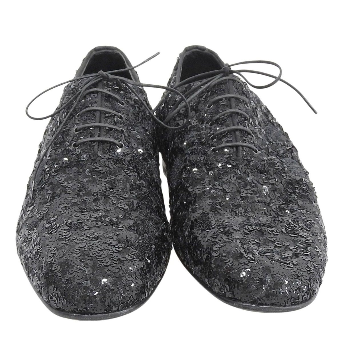 Louis Vuitton Sequin Monogram Whole Cut Dress Shoes Black 8 — view 3