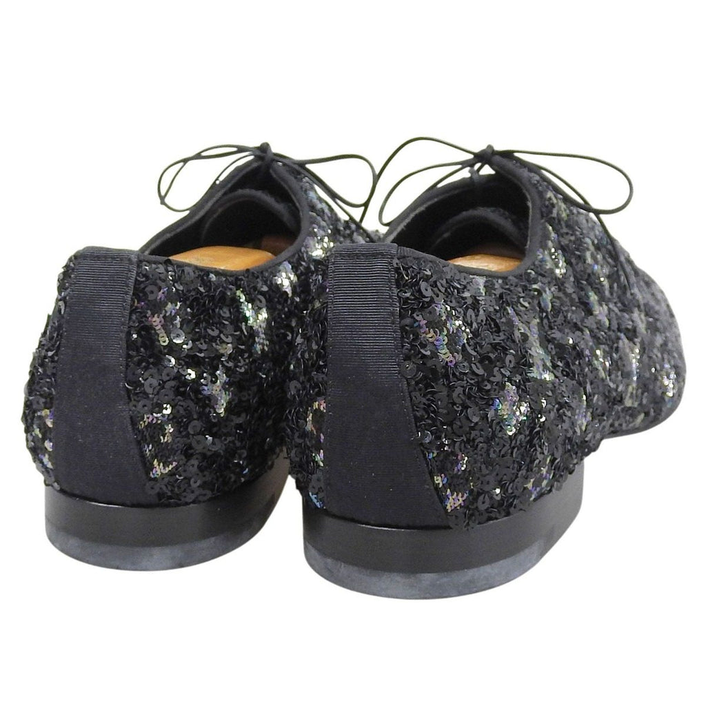 Louis Vuitton Sequin Monogram Whole Cut Dress Shoes Black 8 — view 4