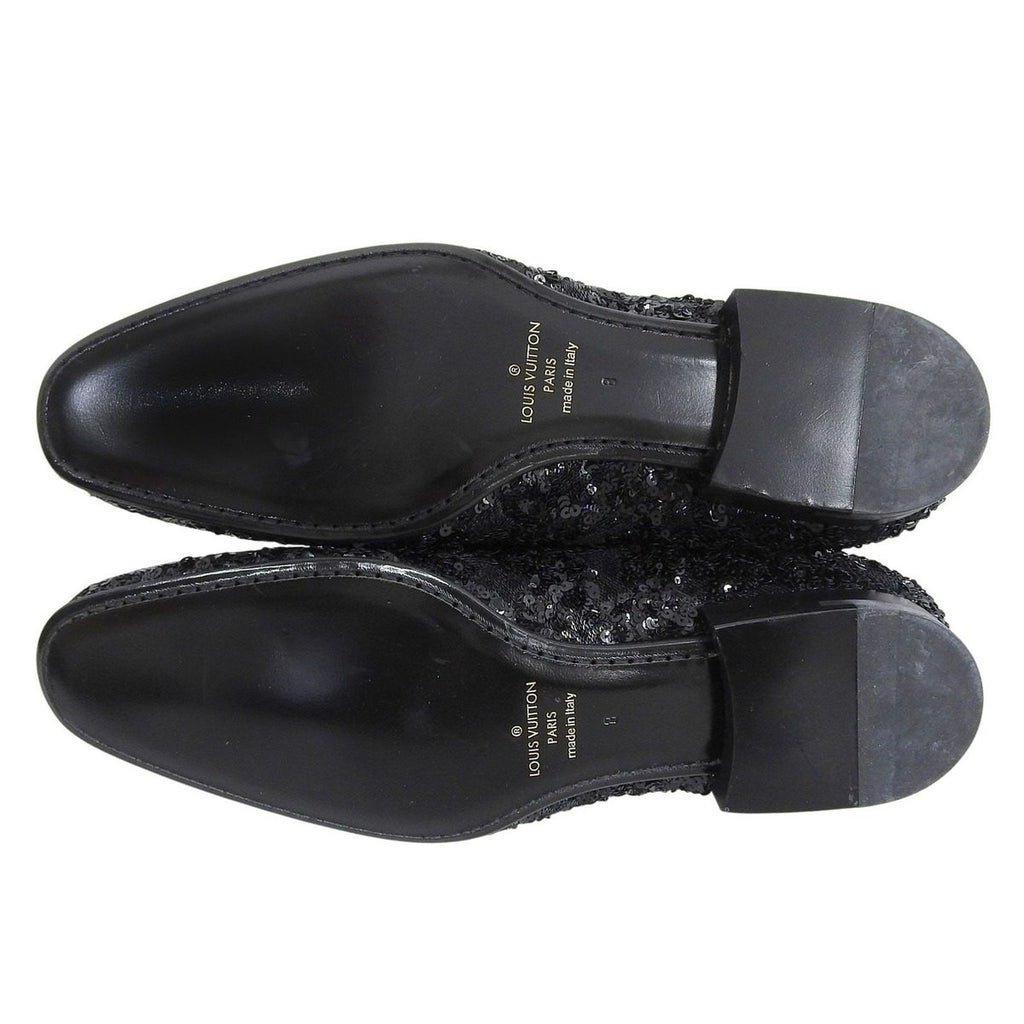 Louis Vuitton Sequin Monogram Whole Cut Dress Shoes Black 8 — view 5