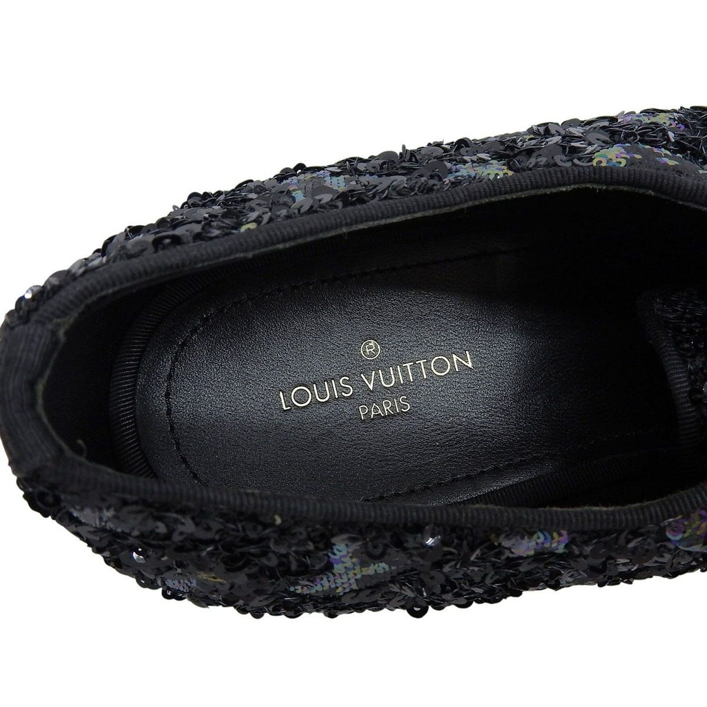 Louis Vuitton Sequin Monogram Whole Cut Dress Shoes Black 8 — view 6