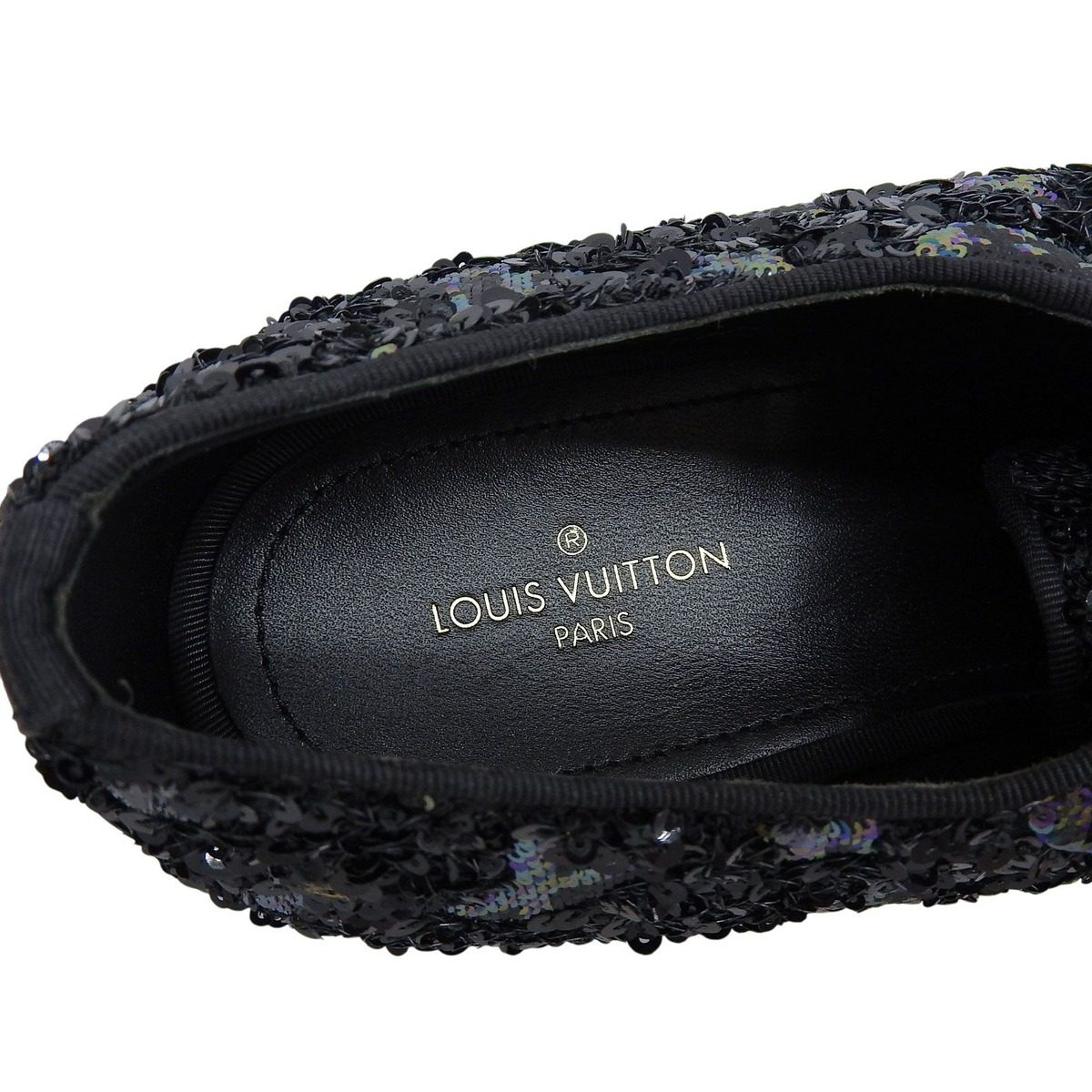 Louis Vuitton Sequin Monogram Whole Cut Dress Shoes Black 8 — view 6