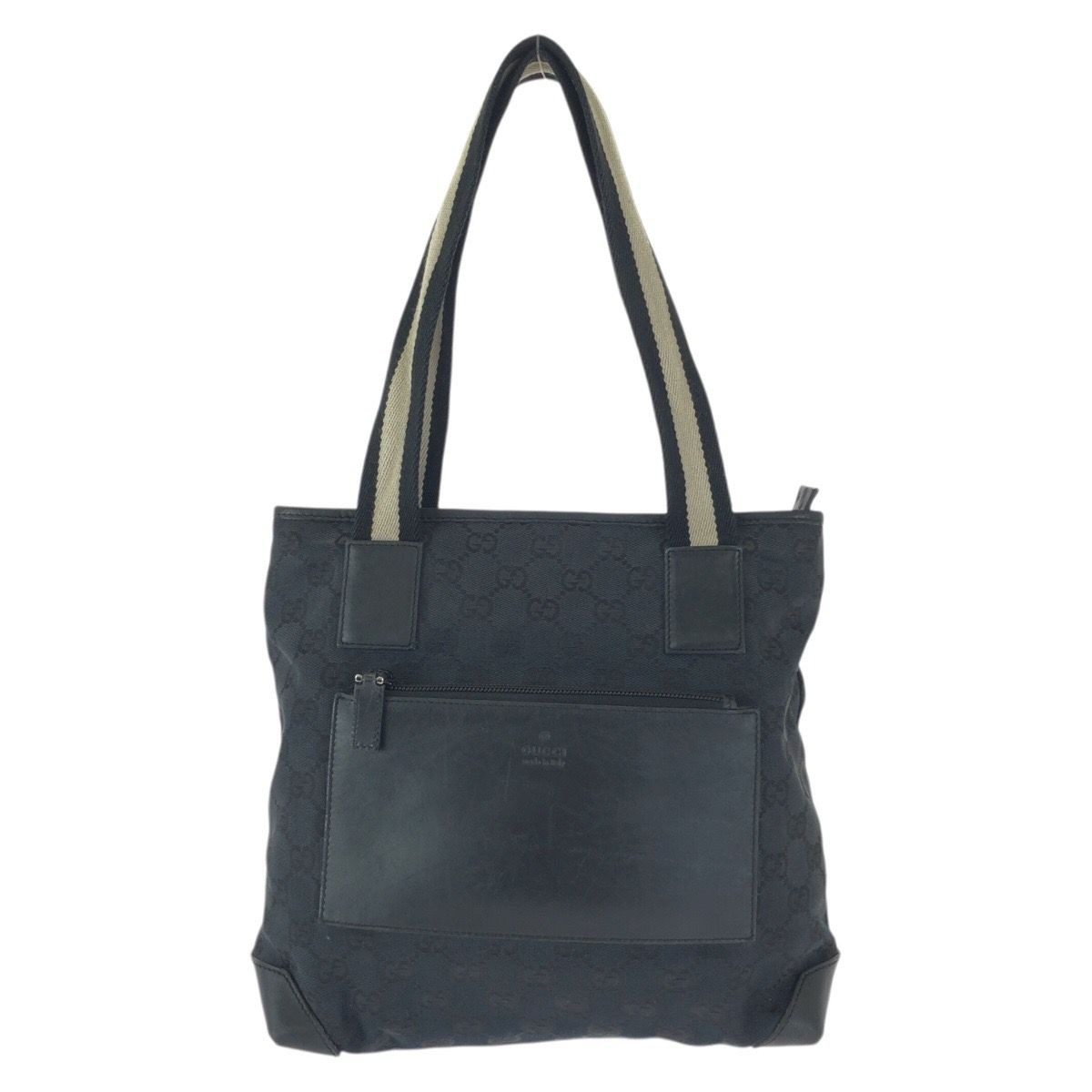 Gucci Black Silver GG Canvas Leather 019 Tote Shoulder Bag