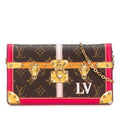 Louis Vuitton Monogram Pochette Weekend Shoulder Bag Brown Red Leather