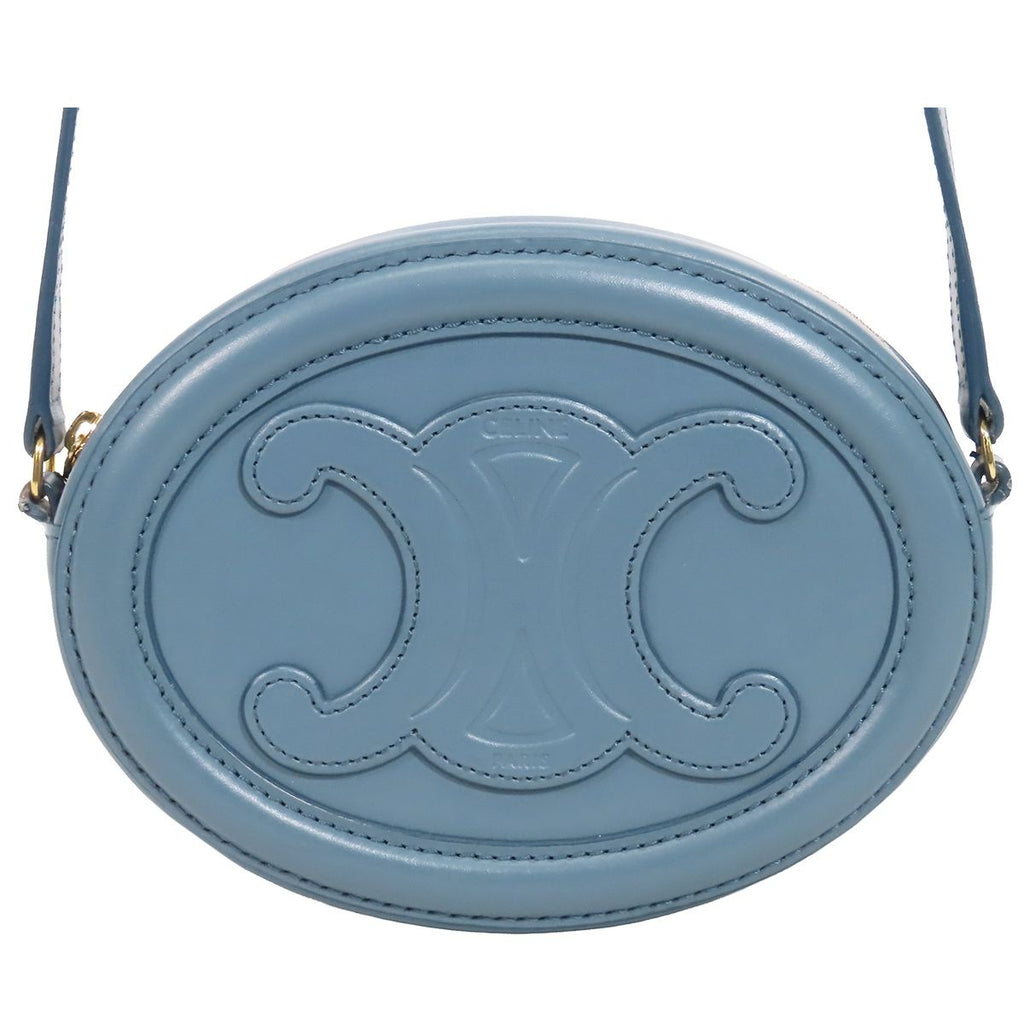 Celine Oval Purse Cuir Triomphe Cross Belt Bag Light Blue Leather