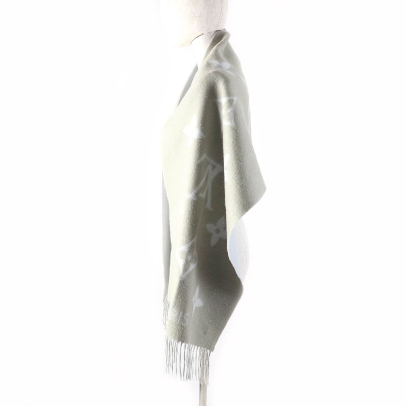 Louis Vuitton Echarpe Reykjavik 100% Cashmere Stole Grey Light Blue — view 4