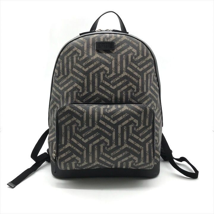 Gucci GG Supreme GG Carre Backpack Leather Khaki Beige Black