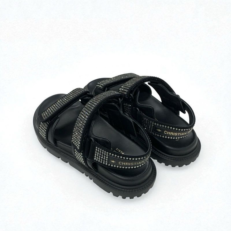 Christian Dior Sandals Shoes Lambskin Black Logo Rhinestone Velcro Strap Sports — view 4