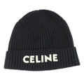 Celine Knit Cap Listed TU Black Logo Patch Beanie