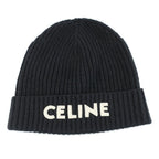 Celine Knit Cap Listed TU Black Logo Patch Beanie