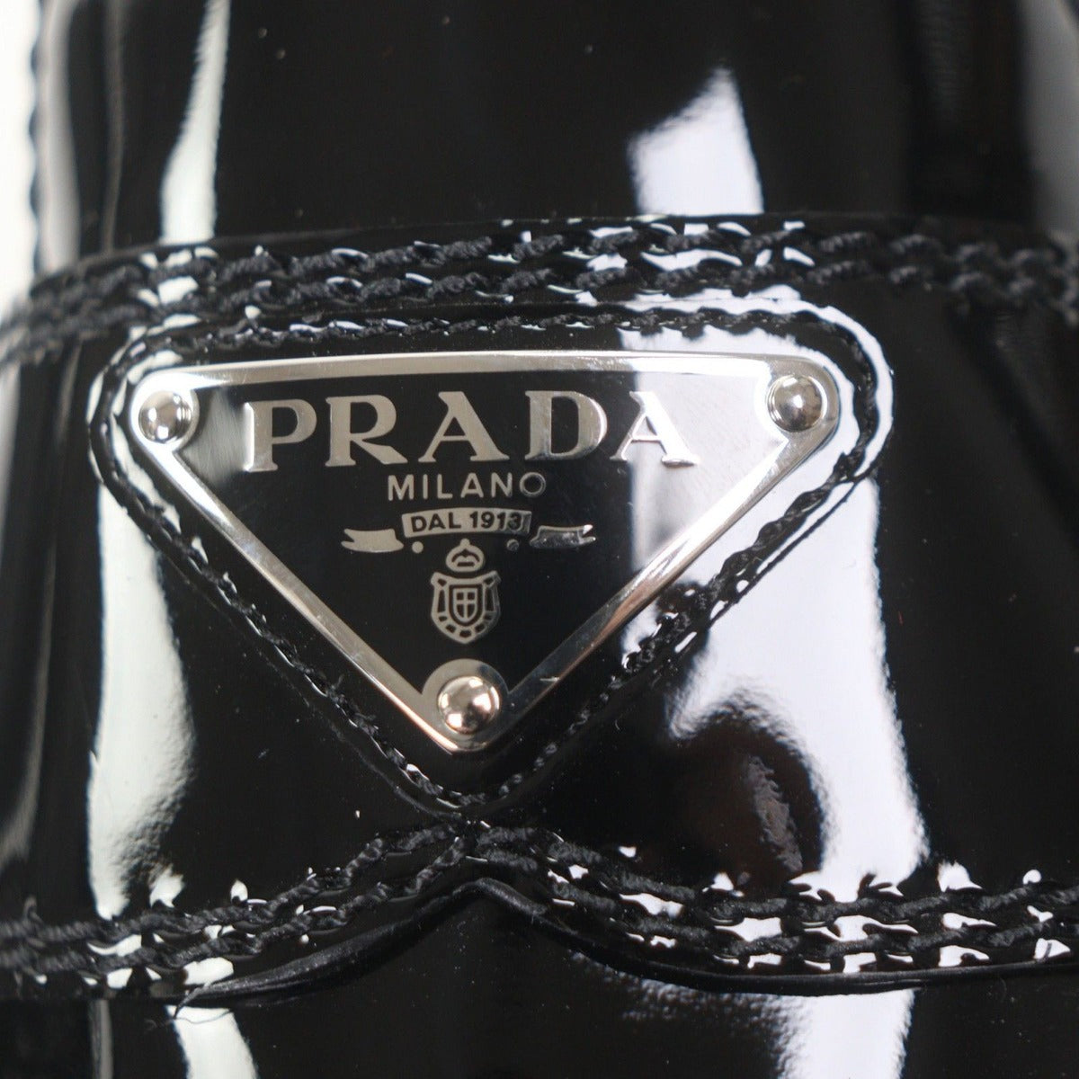 Prada Chocolate Patent Leather Triangle Logo Loafer Black 6.5 — view 7