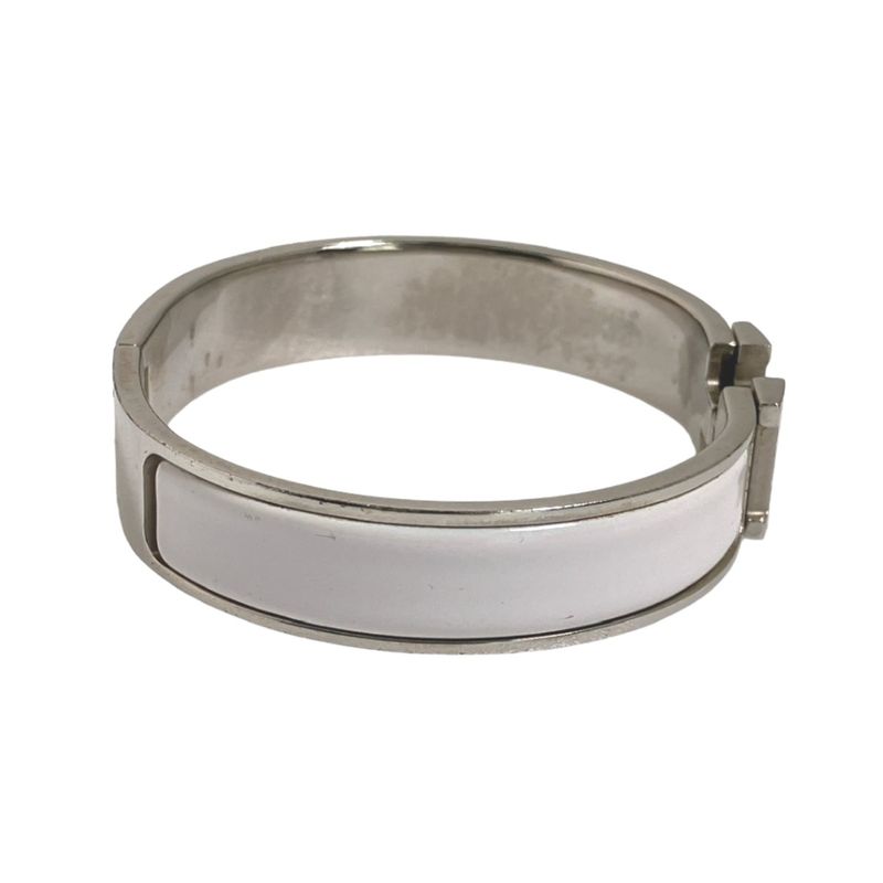 Hermes Bracelet Click Clack Bangle White and Silver — view 4