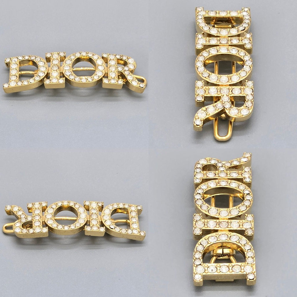 Dior Dioevolution Logo Barrette Hair Clip Width White Crystal Signature Gold — view 2
