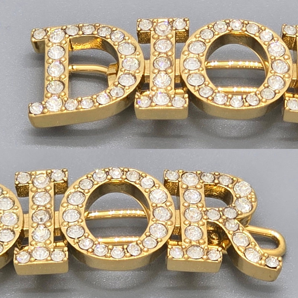 Dior Dioevolution Logo Barrette Hair Clip Width White Crystal Signature Gold — view 3