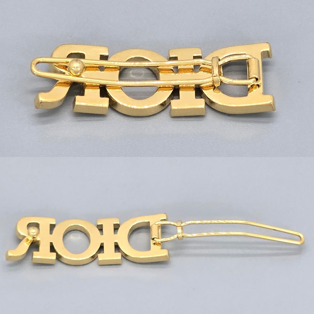 Dior Dioevolution Logo Barrette Hair Clip Width White Crystal Signature Gold — view 4