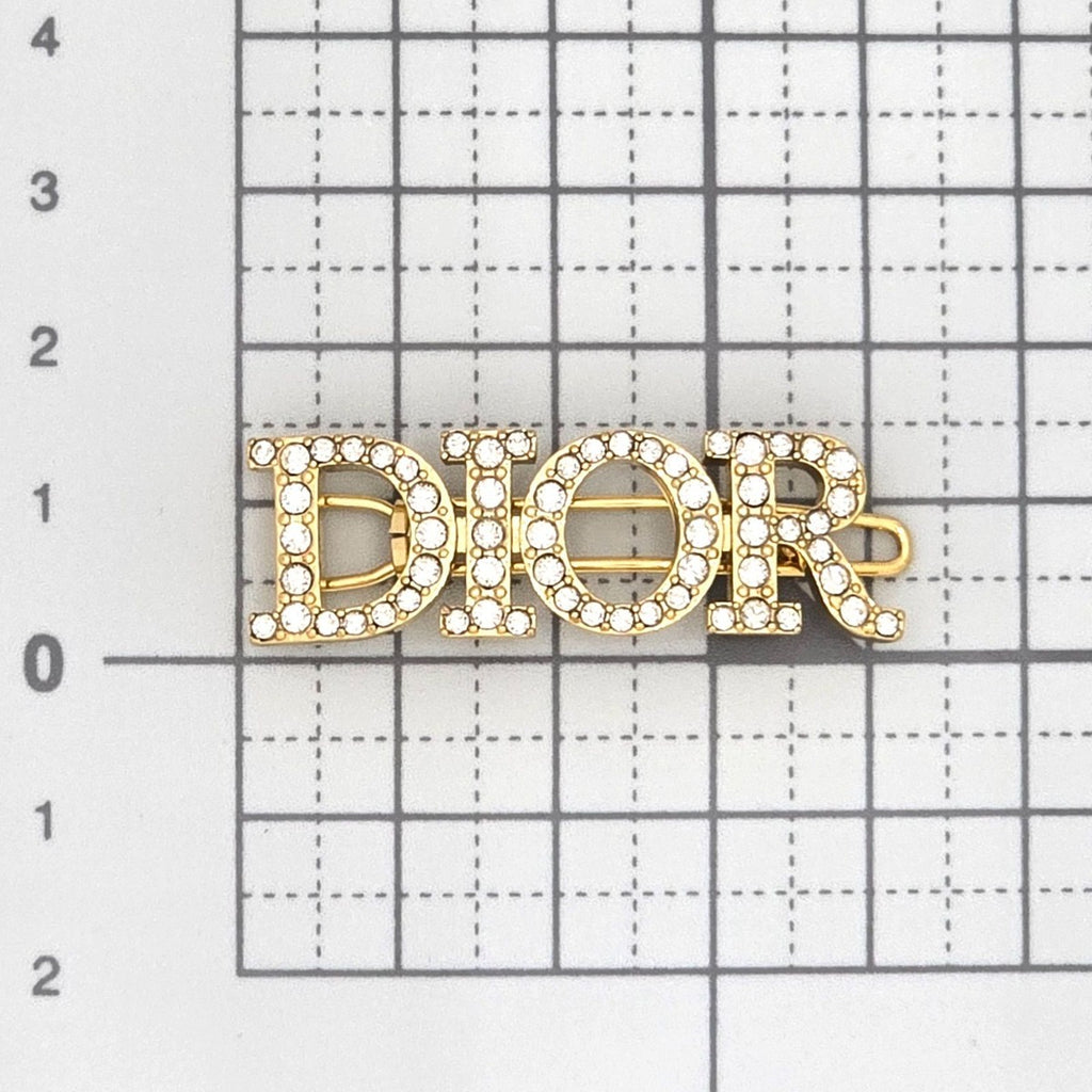 Dior Dioevolution Logo Barrette Hair Clip Width White Crystal Signature Gold — view 6