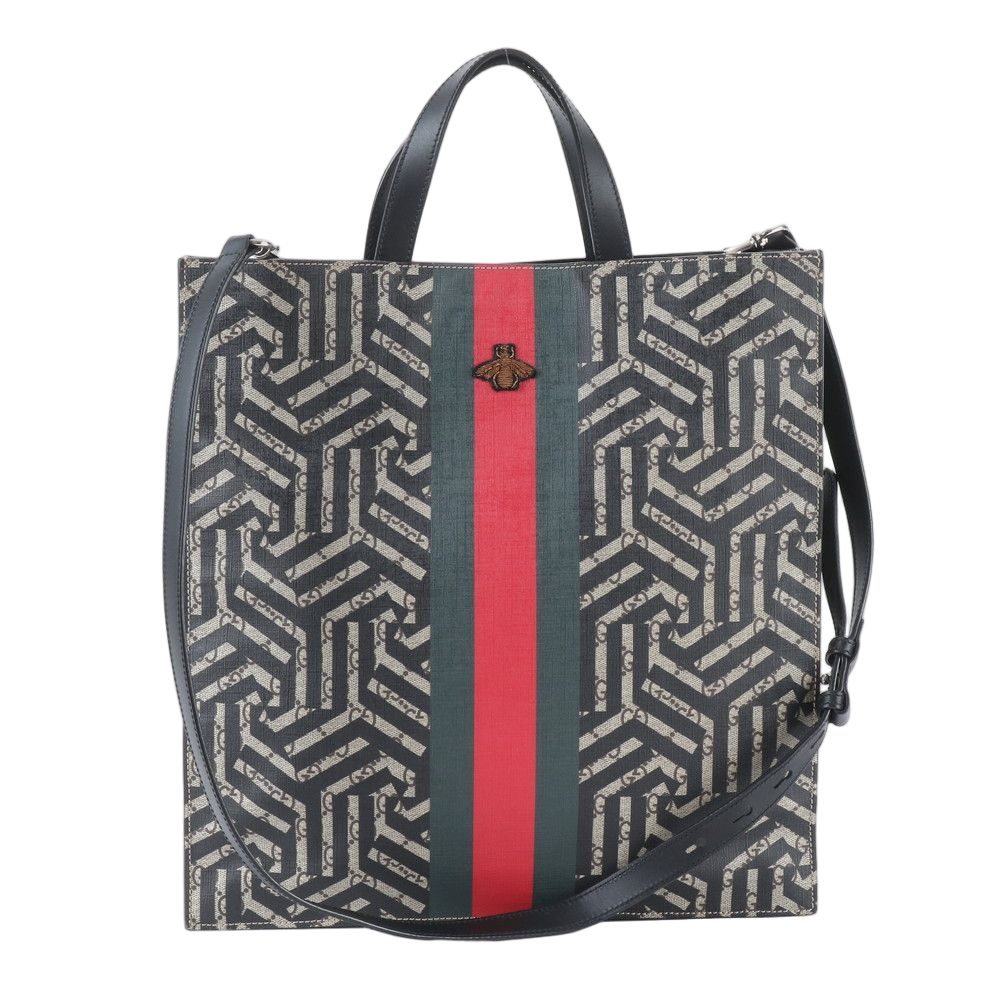 Gucci GG Carre Ido Sherry Line Leather 2-Way Tote Crossbody Shoulder